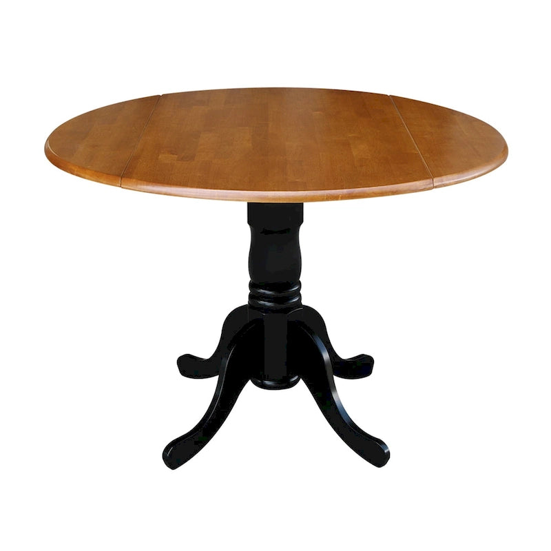 Mesa de 42 pulgadas de madera maciza con doble ala abatible y 2 sillas con respaldo en X - 3 piezas