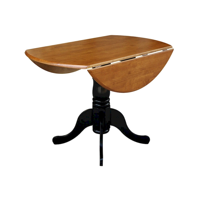 Mesa de 42 pulgadas de madera maciza con doble ala abatible y 2 sillas con respaldo en X - 3 piezas