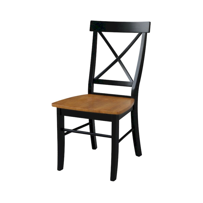 Mesa de 42 pulgadas de madera maciza con doble ala abatible y 2 sillas con respaldo en X - 3 piezas