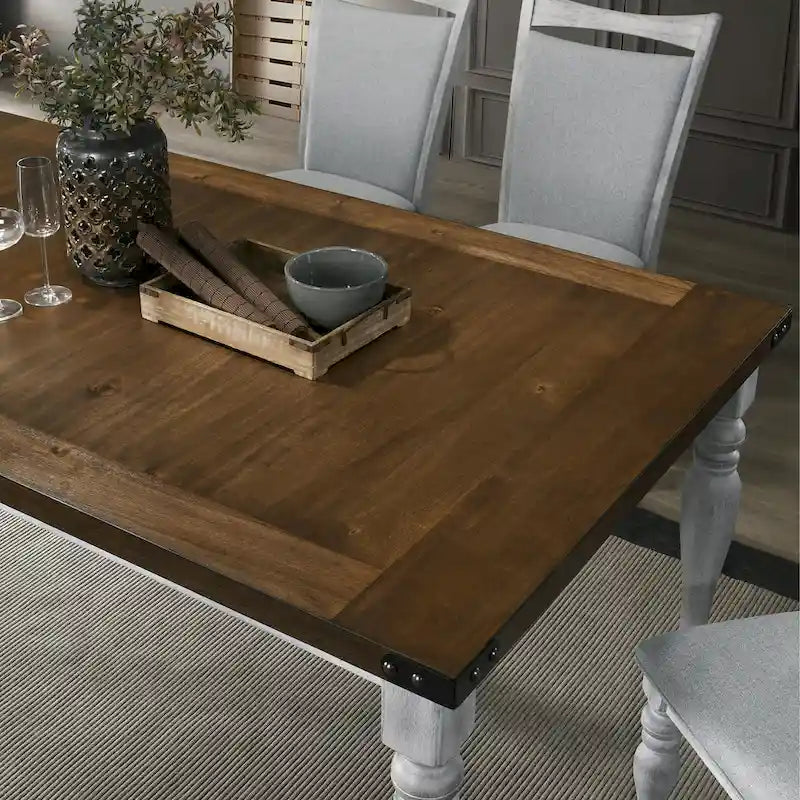 Comedor de 7 piezas, blanco rústico y roble