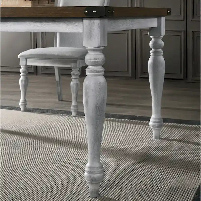 Comedor de 7 piezas, blanco rústico y roble