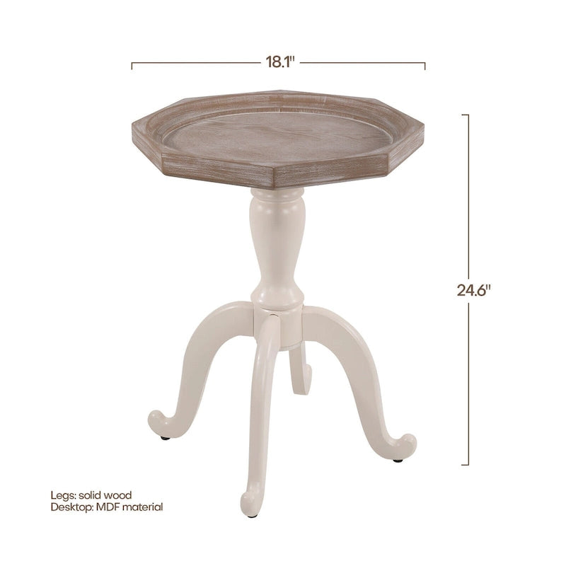 Mesa auxiliar octagonal de madera maciza estilo rústico de 24.6 - 24.6 x 18.1 x 18.1