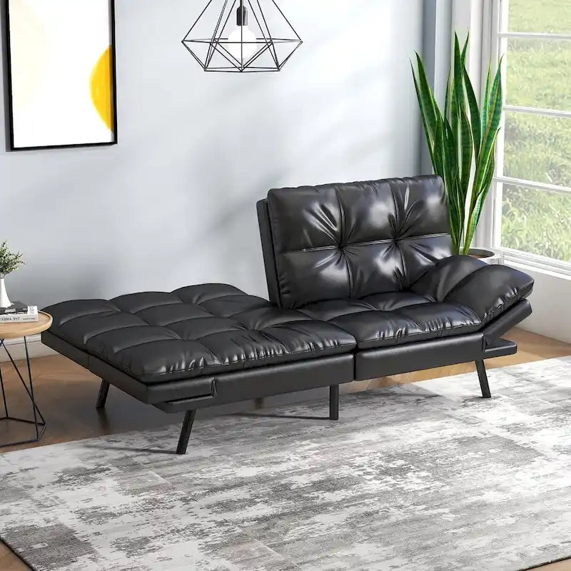 Sofá cama futón, sofá convertible plegable de espuma viscoelástica, diván reclinable con apoyabrazos ajustables para espacios pequeños