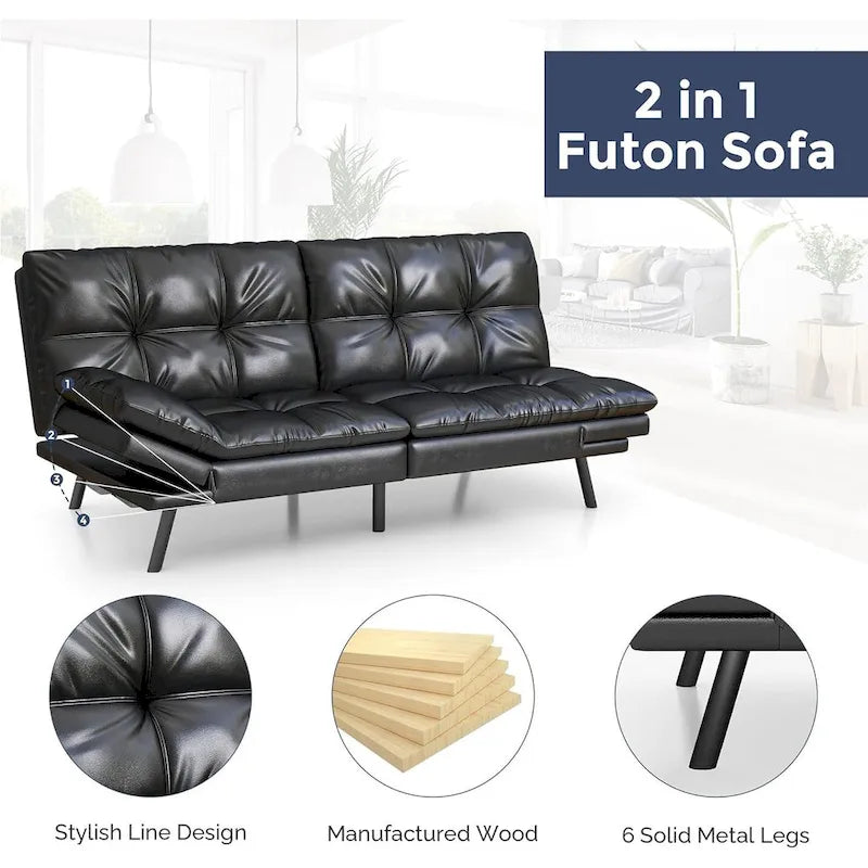 Sofá cama futón, sofá convertible plegable de espuma viscoelástica, diván reclinable con apoyabrazos ajustables para espacios pequeños