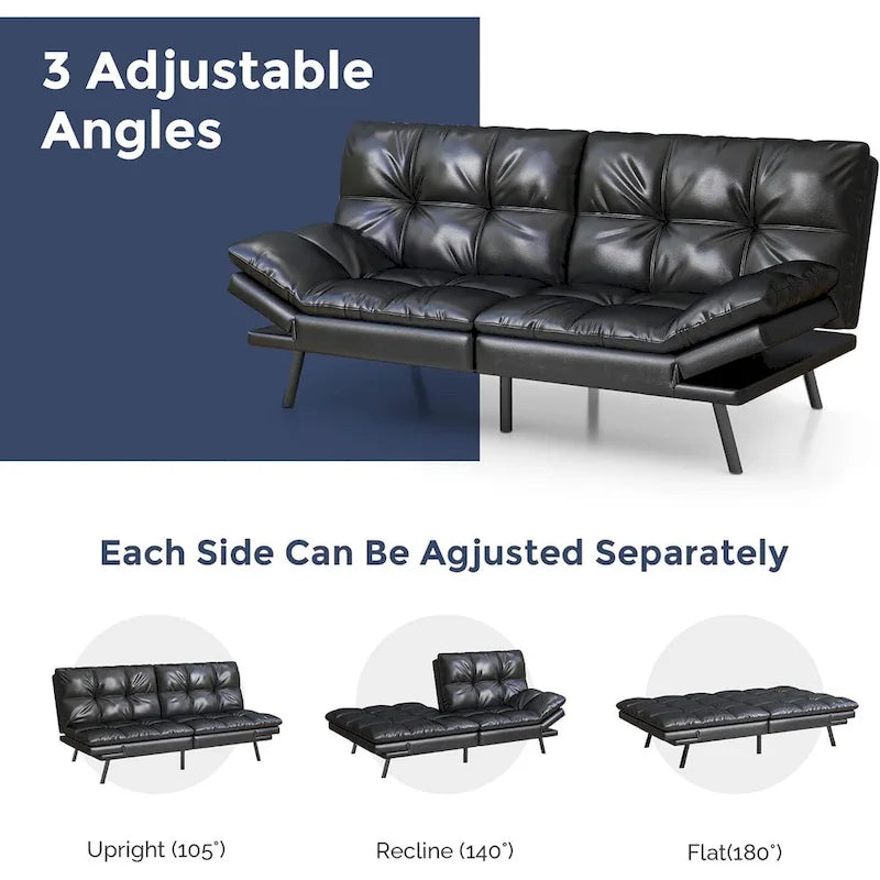 Sofá cama futón, sofá convertible plegable de espuma viscoelástica, diván reclinable con apoyabrazos ajustables para espacios pequeños
