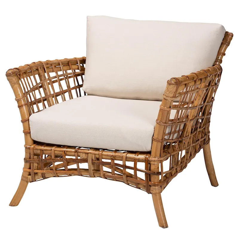 Sillón de ratán marrón natural bohemio moderno