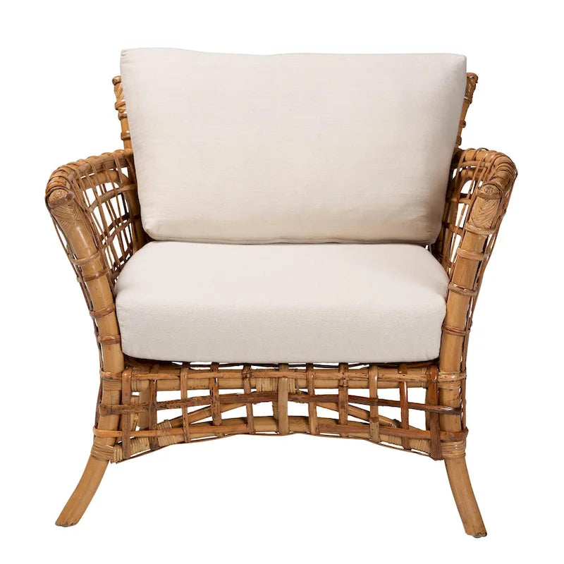 Sillón de ratán marrón natural bohemio moderno