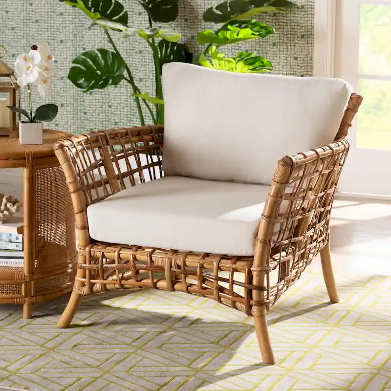 Sillón de ratán marrón natural bohemio moderno