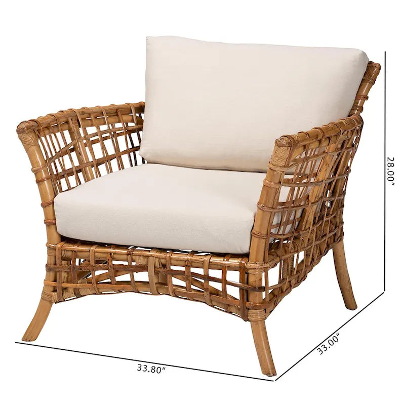 Sillón de ratán marrón natural bohemio moderno