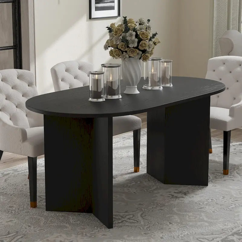 Mesa de Comedor Ovalada de Madera Maciza Estilo Nórdico - Perfecta para Reuniones de 6 Personas 67 - 67*34*30