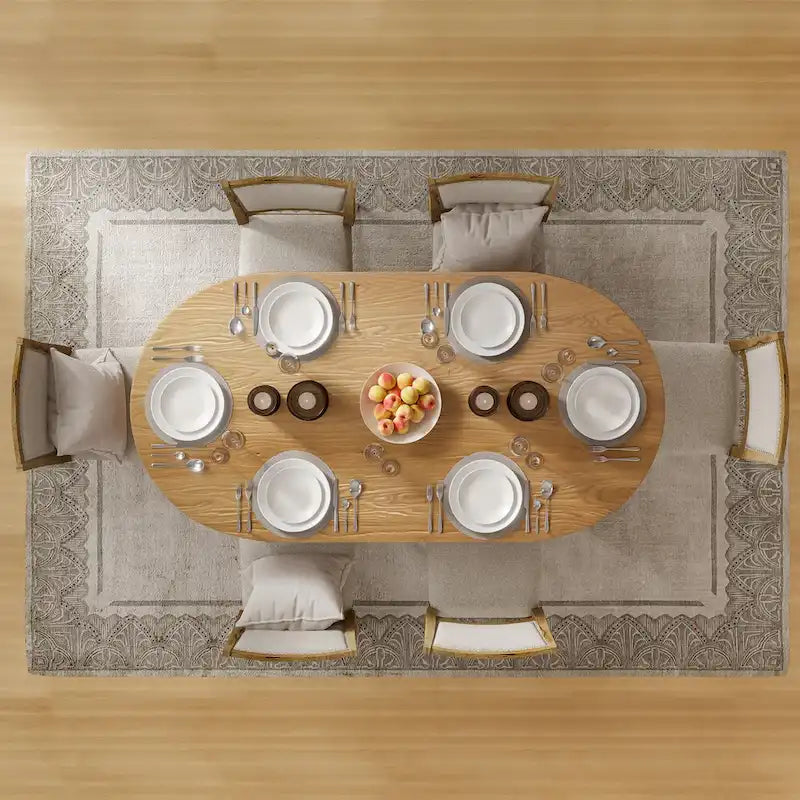 Mesa de Comedor Ovalada de Madera Maciza Estilo Nórdico - Perfecta para Reuniones de 6 Personas 67 - 67*34*30