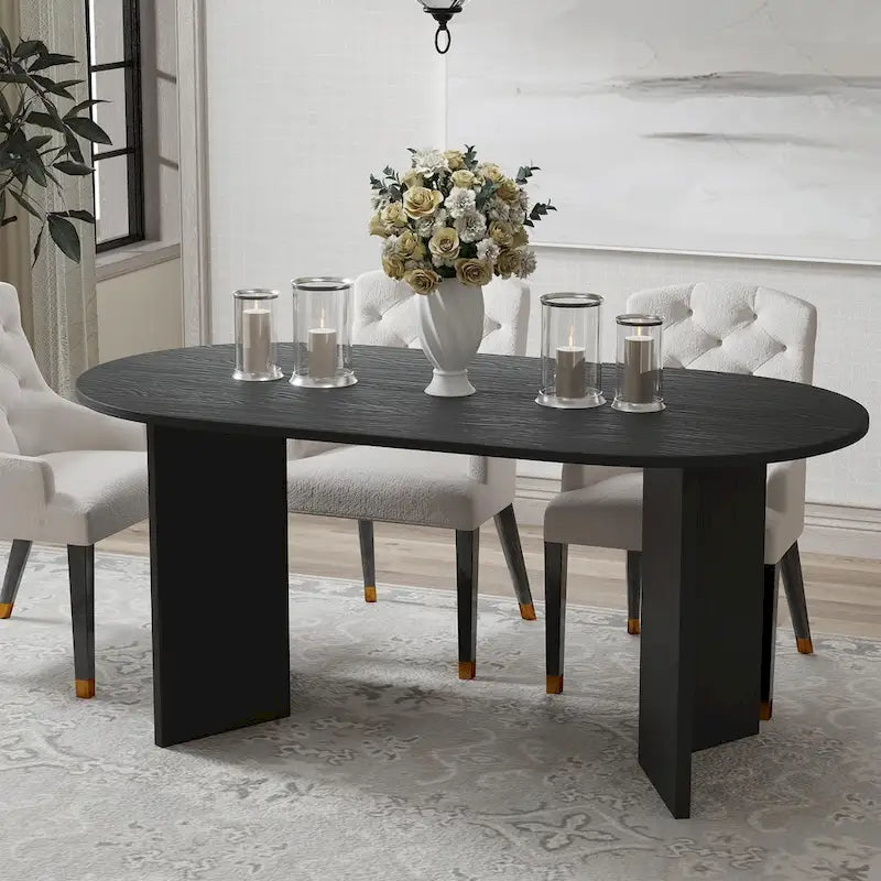 Mesa de Comedor Ovalada de Madera Maciza Estilo Nórdico - Perfecta para Reuniones de 6 Personas 67 - 67*34*30