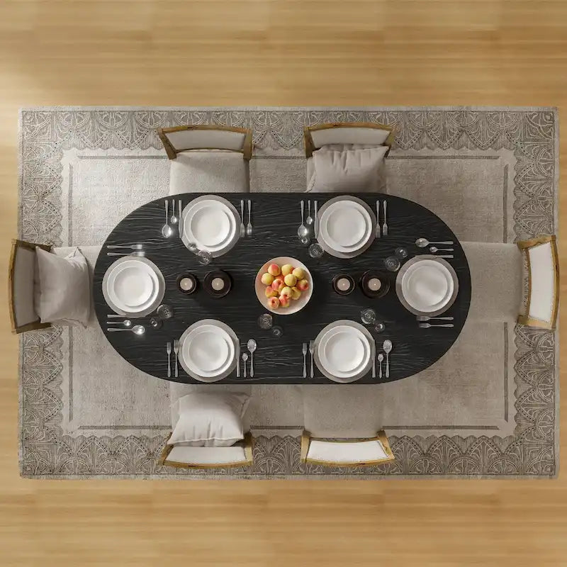 Mesa de Comedor Ovalada de Madera Maciza Estilo Nórdico - Perfecta para Reuniones de 6 Personas 67 - 67*34*30