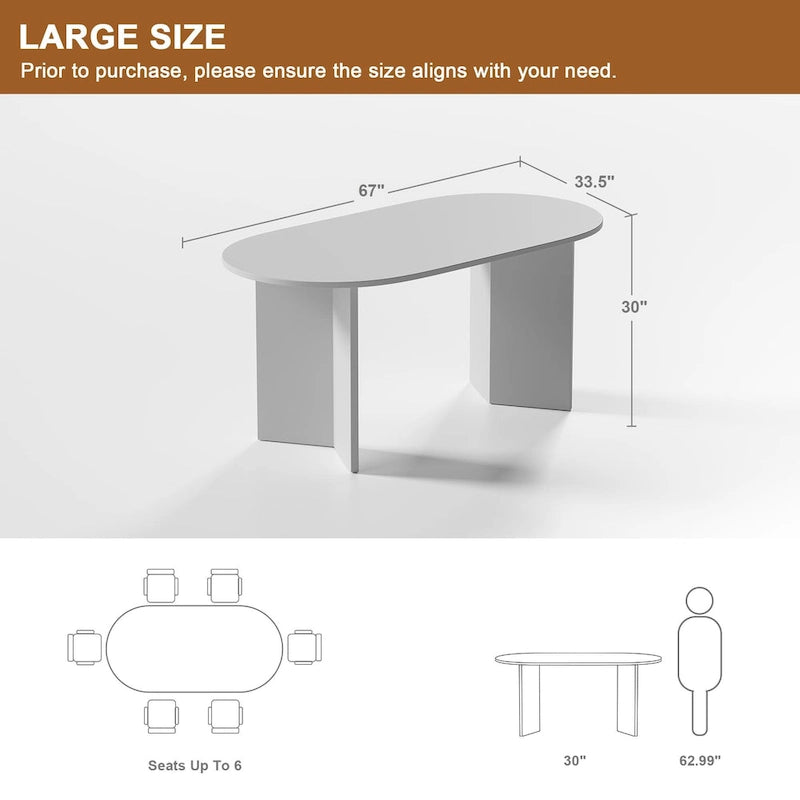 Mesa de Comedor Ovalada de Madera Maciza Estilo Nórdico - Perfecta para Reuniones de 6 Personas 67 - 67*34*30