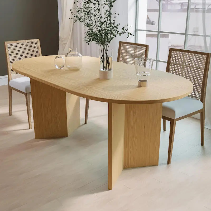 Mesa de Comedor Ovalada de Madera Maciza Estilo Nórdico - Perfecta para Reuniones de 6 Personas 67 - 67*34*30