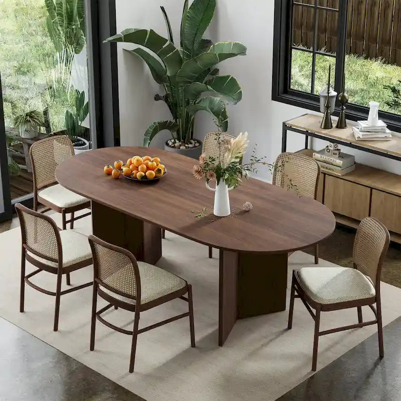 Mesa de Comedor Ovalada de Madera Maciza Estilo Nórdico - Perfecta para Reuniones de 6 Personas 67 - 67*34*30