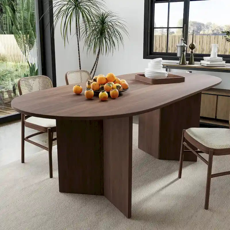 Mesa de Comedor Ovalada de Madera Maciza Estilo Nórdico - Perfecta para Reuniones de 6 Personas 67 - 67*34*30