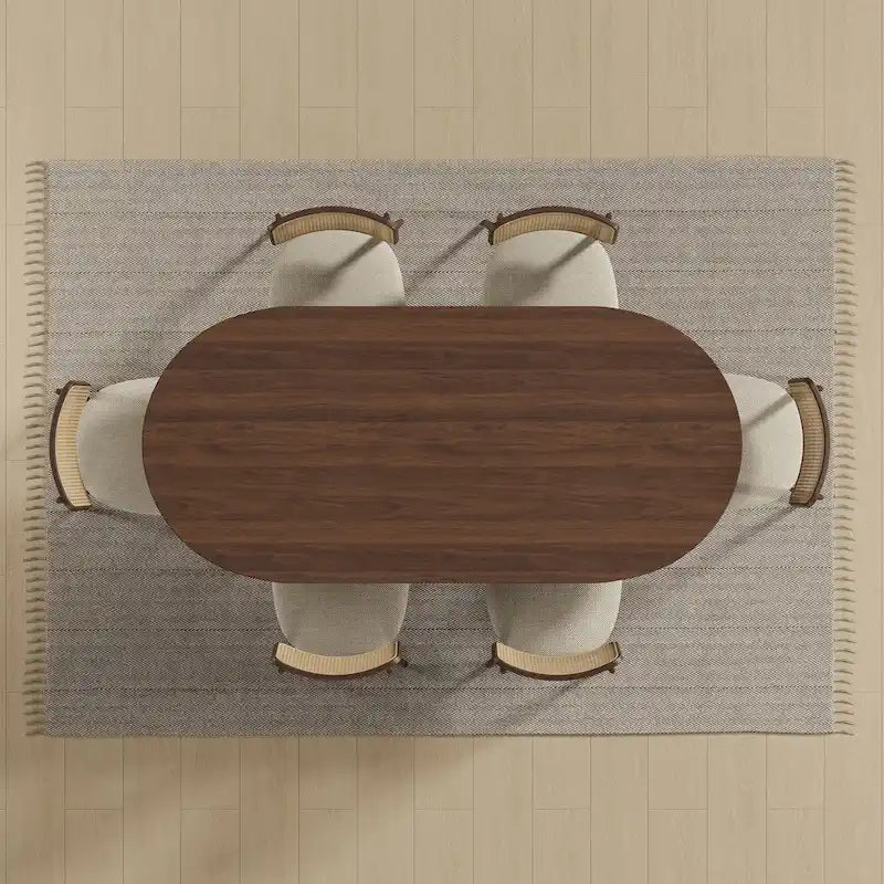 Mesa de Comedor Ovalada de Madera Maciza Estilo Nórdico - Perfecta para Reuniones de 6 Personas 67 - 67*34*30