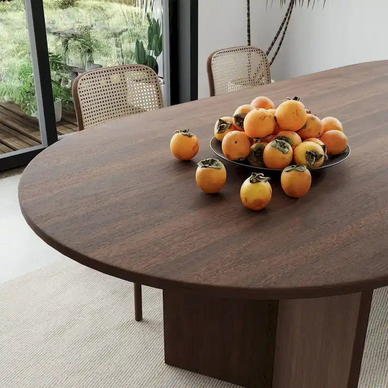 Mesa de Comedor Ovalada de Madera Maciza Estilo Nórdico - Perfecta para Reuniones de 6 Personas 67 - 67*34*30