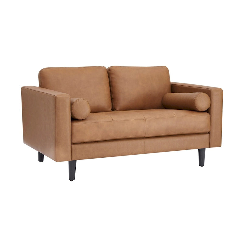 Sofá biplaza de lujo de cuero vacuno con cojines firmes, diseño espacioso de 2 asientos y almohadas tipo bolillo
