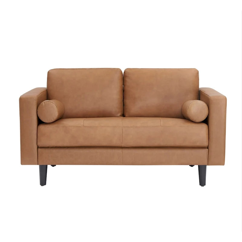Sofá biplaza de lujo de cuero vacuno con cojines firmes, diseño espacioso de 2 asientos y almohadas tipo bolillo