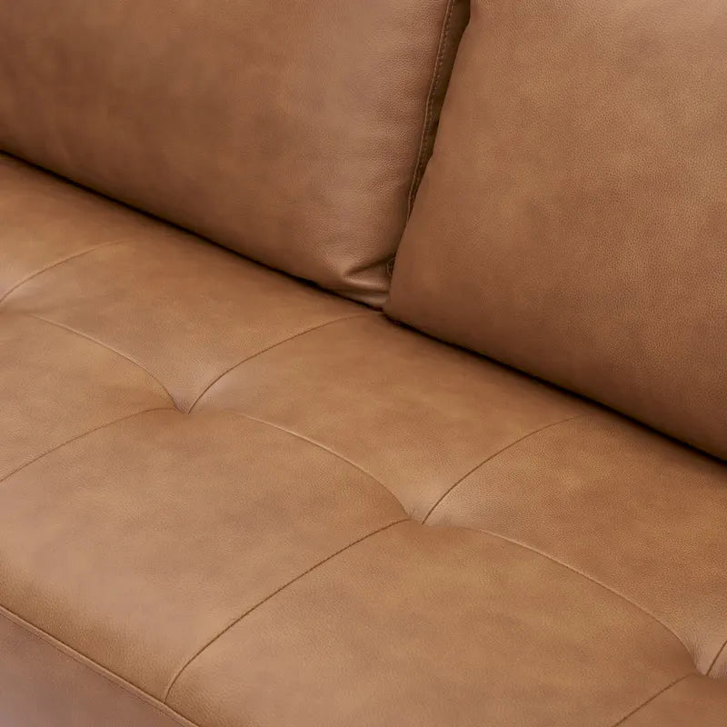Sofá biplaza de lujo de cuero vacuno con cojines firmes, diseño espacioso de 2 asientos y almohadas tipo bolillo
