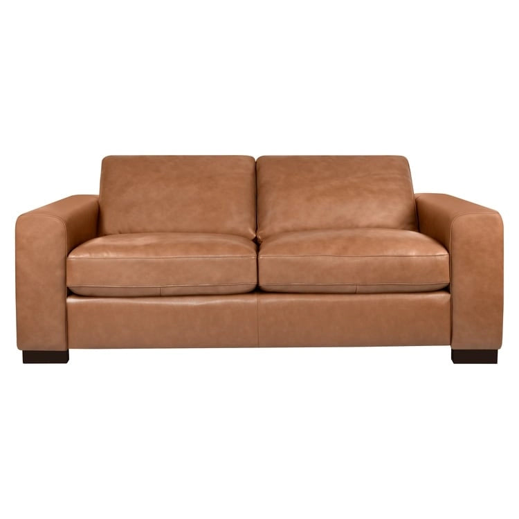 Sofá biplaza de lujo de cuero vacuno con cojines firmes, diseño espacioso de 2 asientos y almohadas tipo bolillo