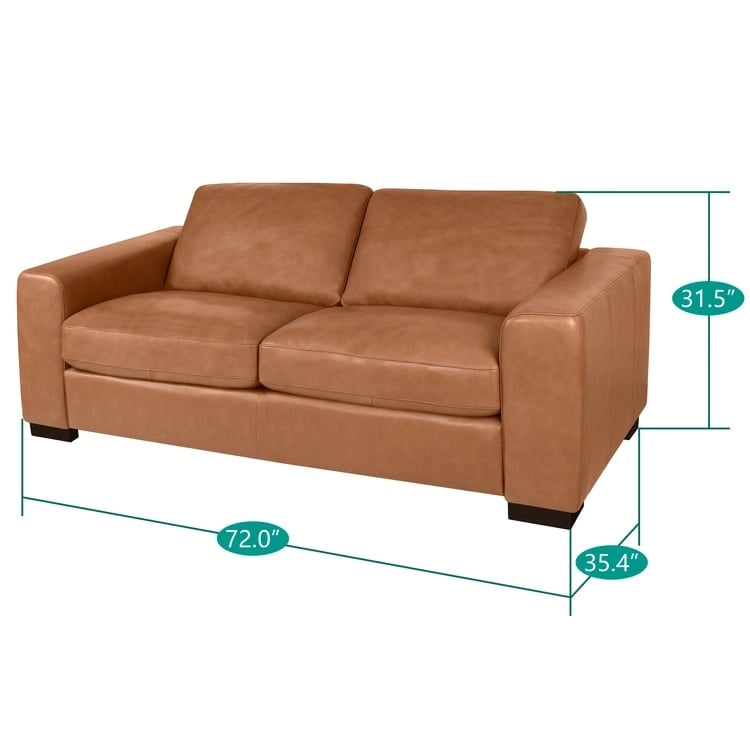 Sofá biplaza de lujo de cuero vacuno con cojines firmes, diseño espacioso de 2 asientos y almohadas tipo bolillo
