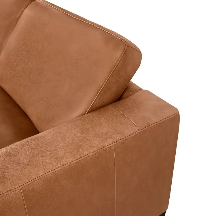 Sofá biplaza de lujo de cuero vacuno con cojines firmes, diseño espacioso de 2 asientos y almohadas tipo bolillo