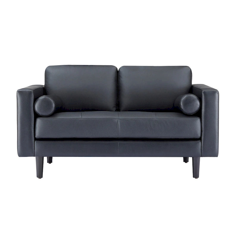 Sofá biplaza de lujo de cuero vacuno con cojines firmes, diseño espacioso de 2 asientos y almohadas tipo bolillo