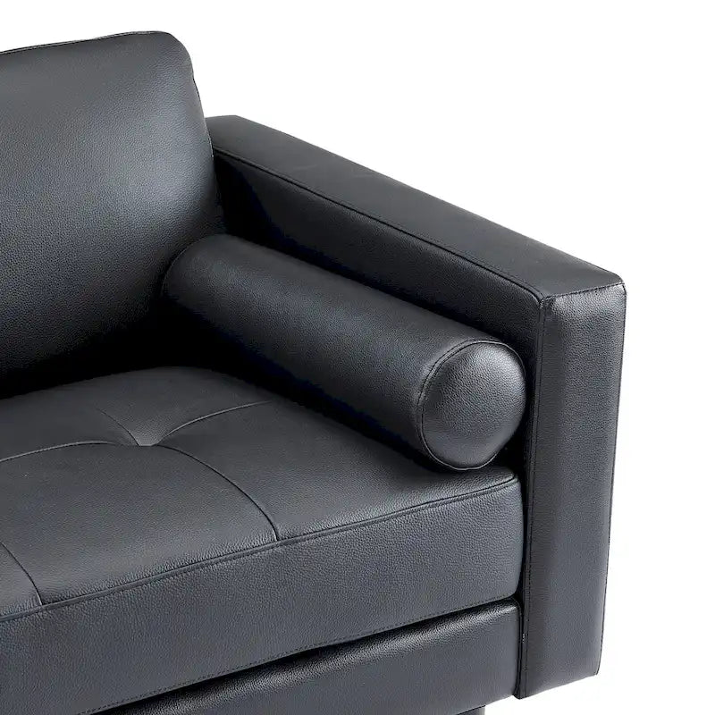 Sofá biplaza de lujo de cuero vacuno con cojines firmes, diseño espacioso de 2 asientos y almohadas tipo bolillo