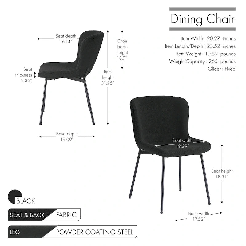 Sillas de comedor tapizadas en tela con patas de acero