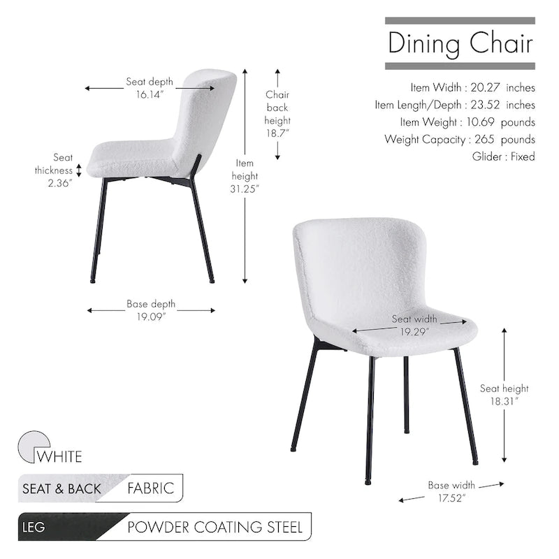 Sillas de comedor tapizadas en tela con patas de acero