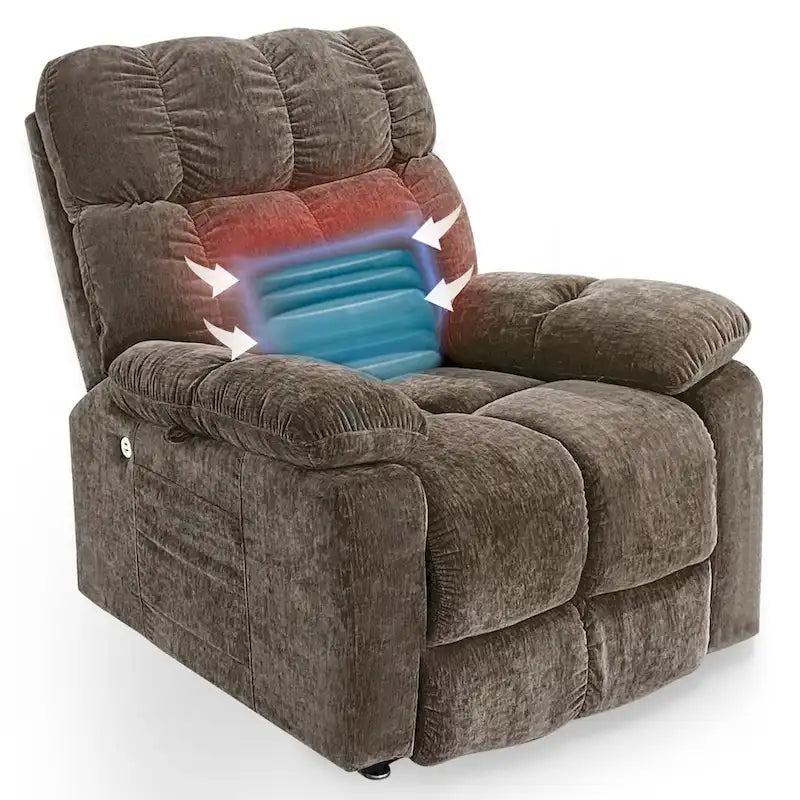 Sillón reclinable eléctrico con elevador, 2 motores, masaje y calor para ancianos, 3 posiciones, 2 bolsillos laterales, carga USB P
