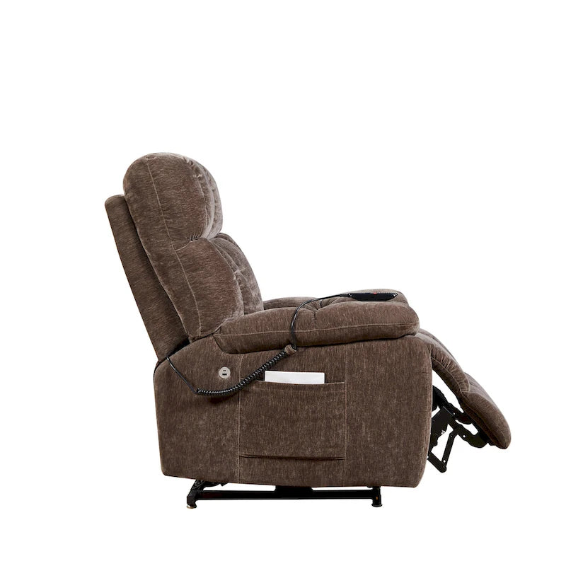 Sillón reclinable eléctrico con elevador, 2 motores, masaje y calor para ancianos, 3 posiciones, 2 bolsillos laterales, carga USB P