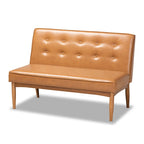 Banqueta esquinera de comedor de piel sintética y madera de nogal, 2 piezas