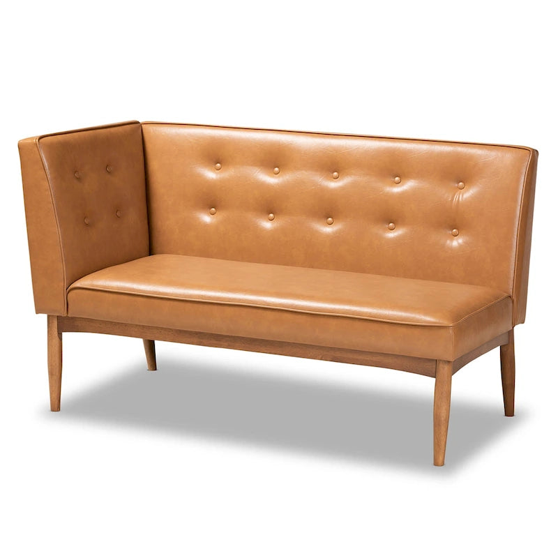 Banqueta esquinera de comedor de piel sintética y madera de nogal, 2 piezas