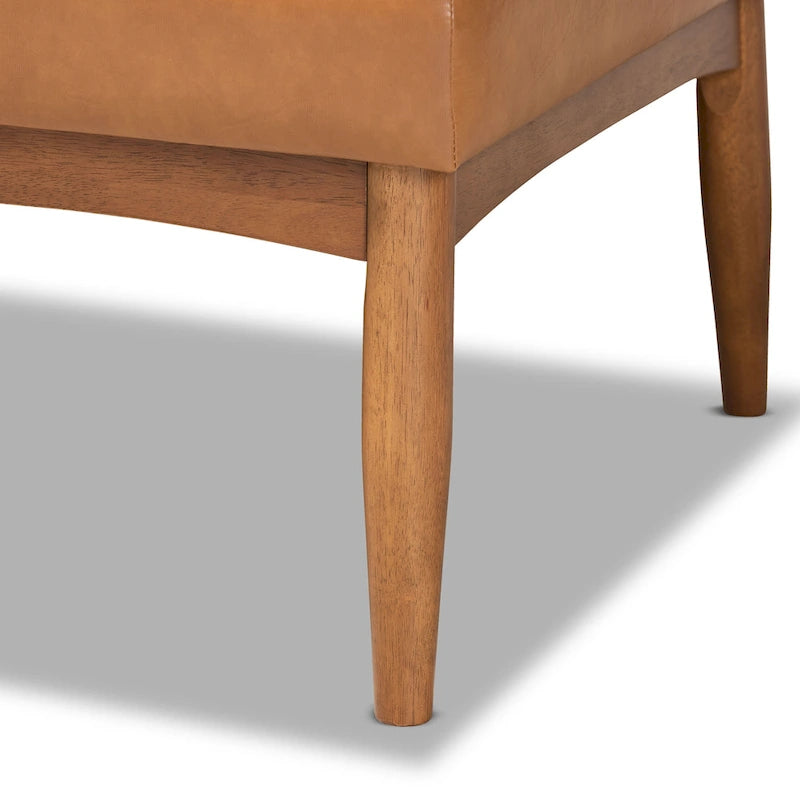 Banqueta esquinera de comedor de piel sintética y madera de nogal, 2 piezas