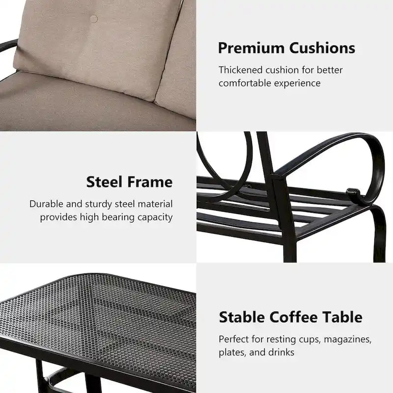 2 Piezas Sofá de Dos Plazas Mesa de Café Banco de Muebles para Patio - Ver Detalles