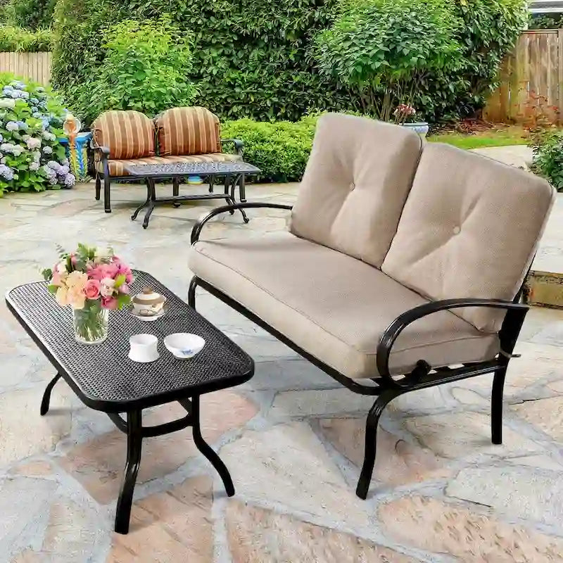 2 Piezas Sofá de Dos Plazas Mesa de Café Banco de Muebles para Patio - Ver Detalles