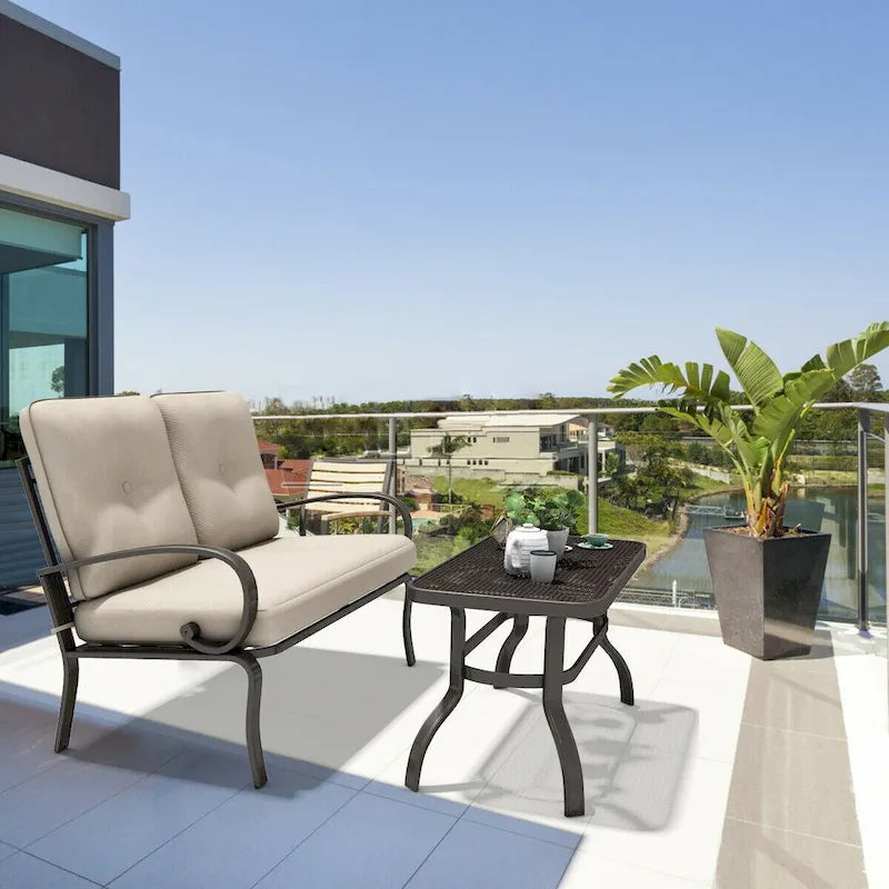 2 Piezas Sofá de Dos Plazas Mesa de Café Banco de Muebles para Patio - Ver Detalles