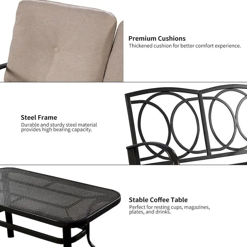 2 Piezas Sofá de Dos Plazas Mesa de Café Banco de Muebles para Patio - Ver Detalles
