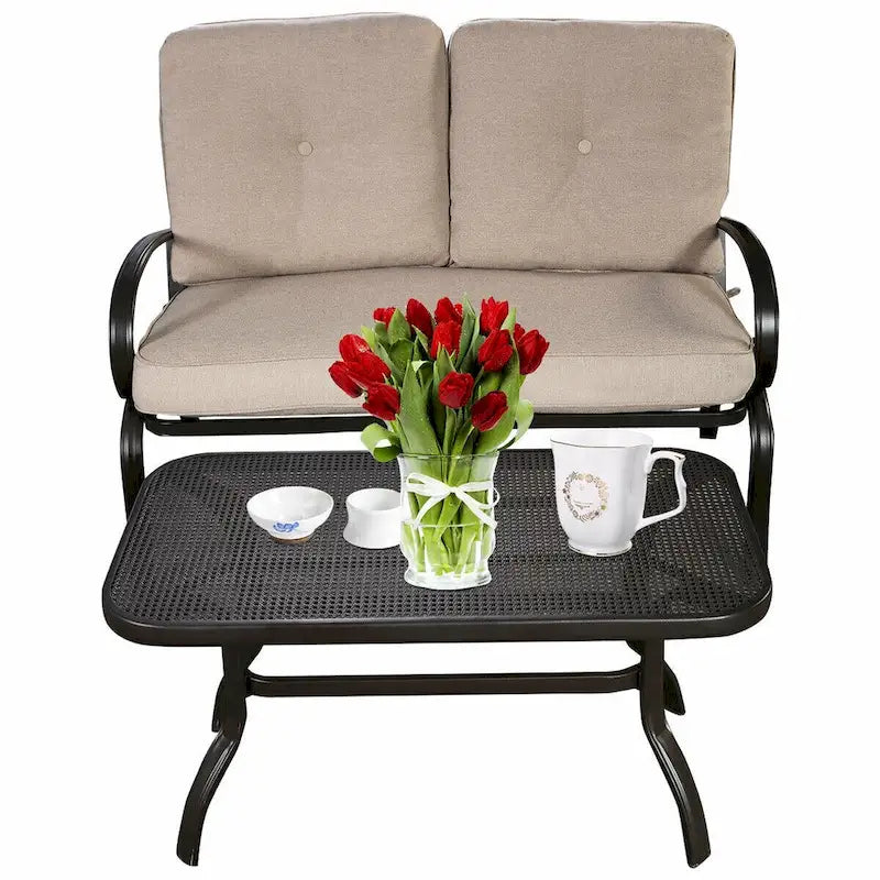 2 Piezas Sofá de Dos Plazas Mesa de Café Banco de Muebles para Patio - Ver Detalles