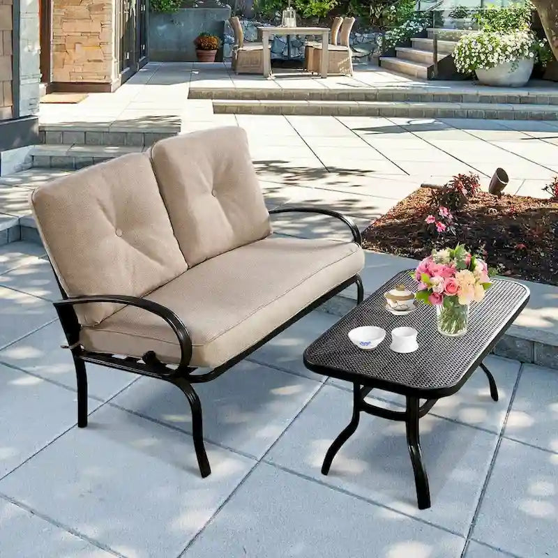 2 Piezas Sofá de Dos Plazas Mesa de Café Banco de Muebles para Patio - Ver Detalles