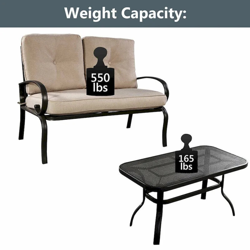 2 Piezas Sofá de Dos Plazas Mesa de Café Banco de Muebles para Patio - Ver Detalles