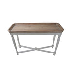Mesa auxiliar rectangular de 42 pulgadas, color café blanco, estilo informal y acabado envejecido