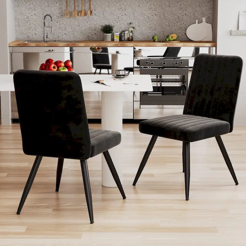 Sillas de comedor negras, sillas de comedor de terciopelo, sillas sin brazos tapizadas, sillas auxiliares de cocina