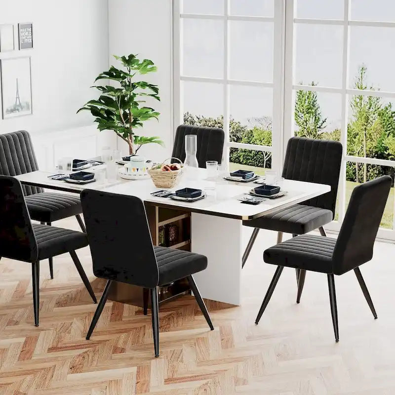 Sillas de comedor negras, sillas de comedor de terciopelo, sillas sin brazos tapizadas, sillas auxiliares de cocina