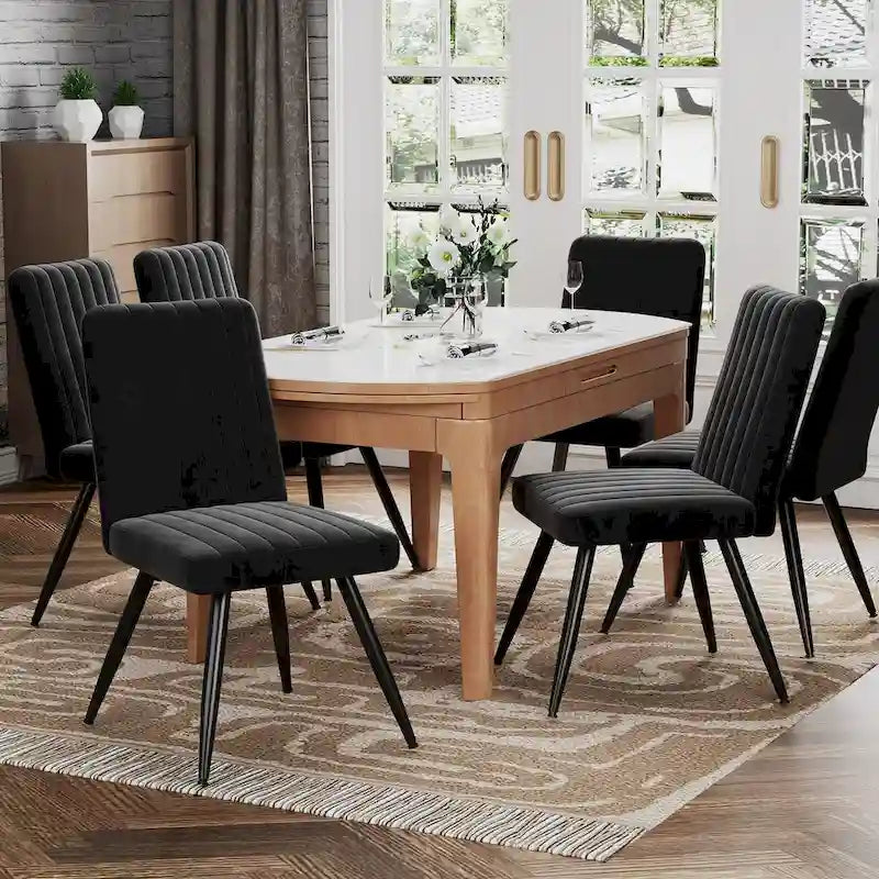 Sillas de comedor negras, sillas de comedor de terciopelo, sillas sin brazos tapizadas, sillas auxiliares de cocina