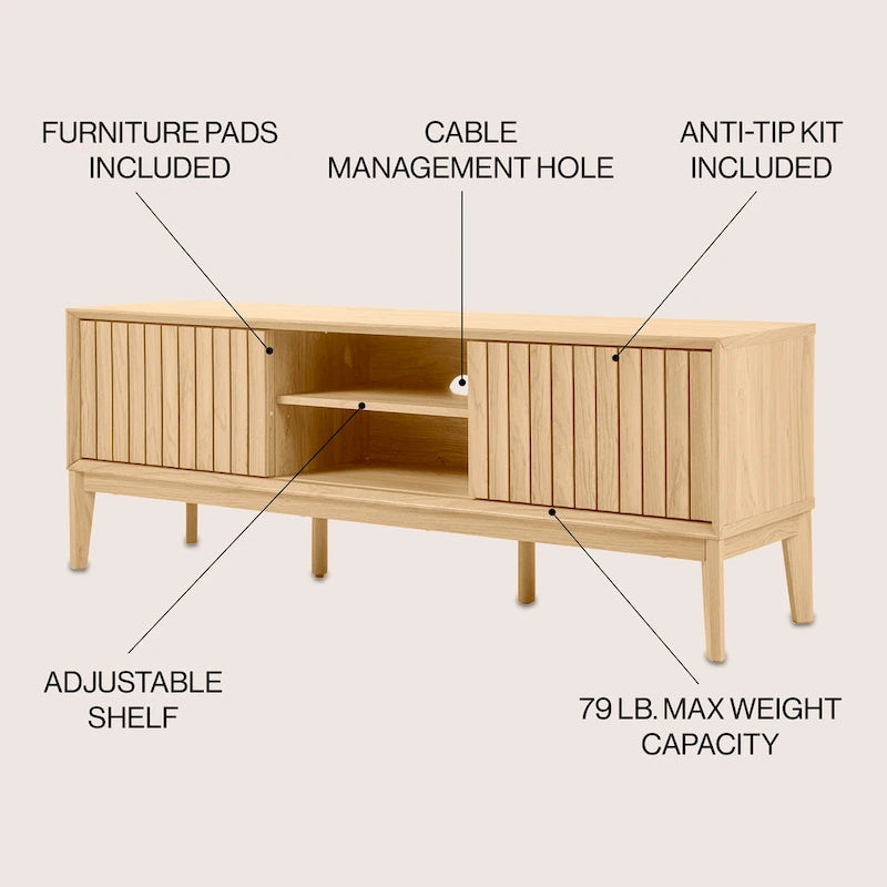Mueble de TV Damien estilo rústico de 58 pulgadas con puerta corrediza y 3 espacios de almacenamiento